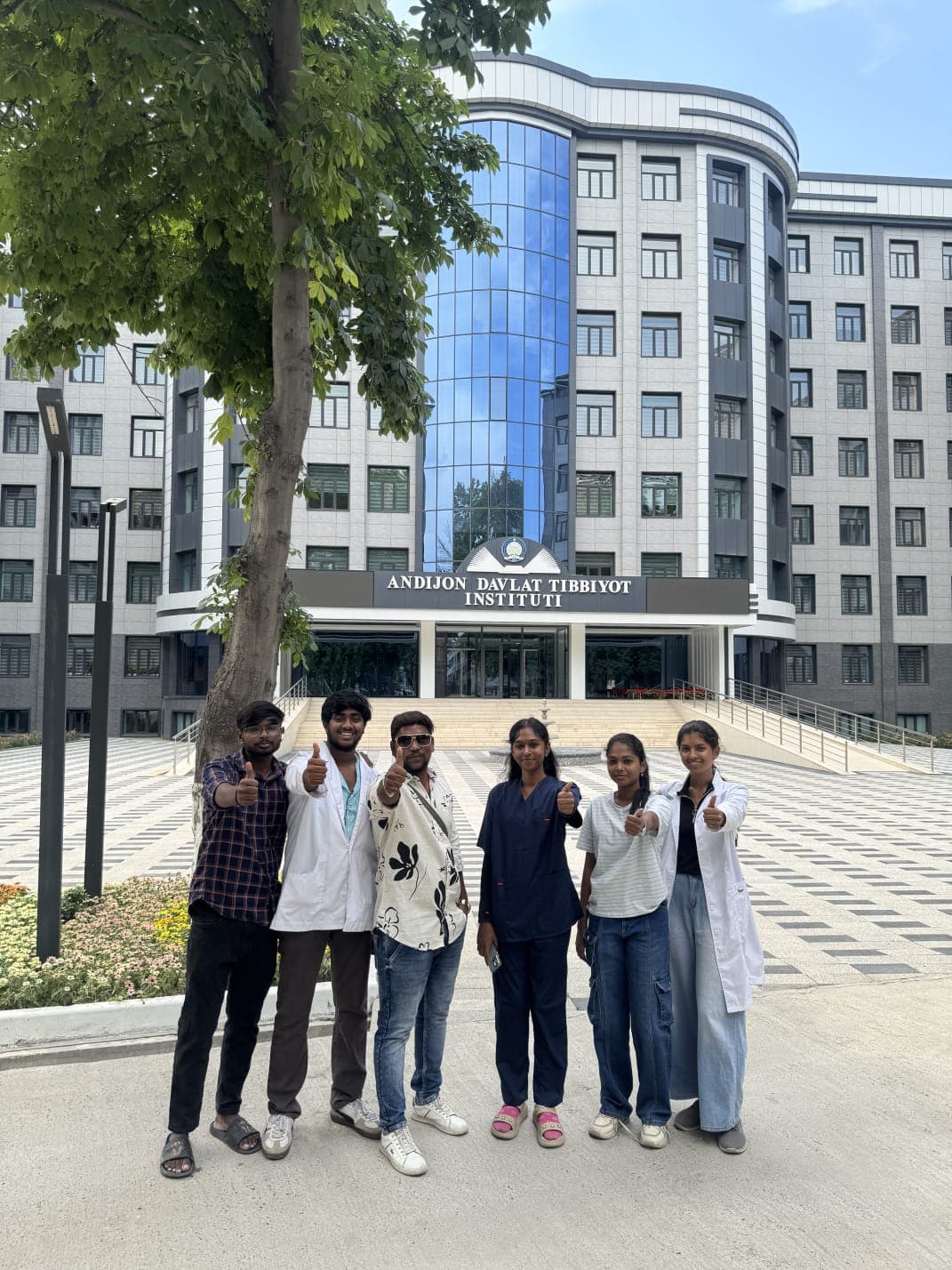 Students standing outside Andijan State Medical Institute in Uzbekistan